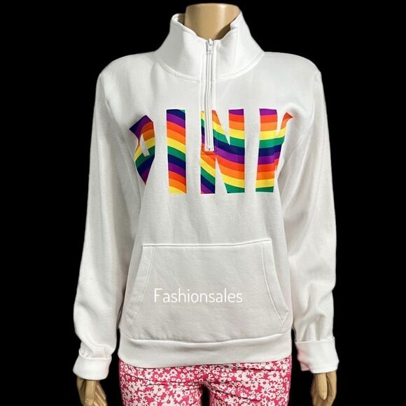 Victorias Secret Pink Everyday Lounge Quartet Zip Sweatshirt Rainbow pullover XL - Picture 1 of 9